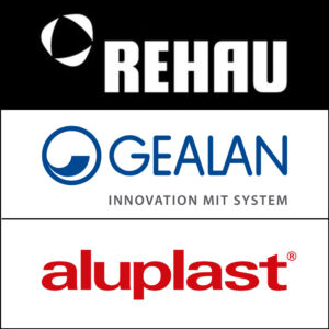 Logos der Fensterprofil-Marken REHAU, GEALAN und Aluplast